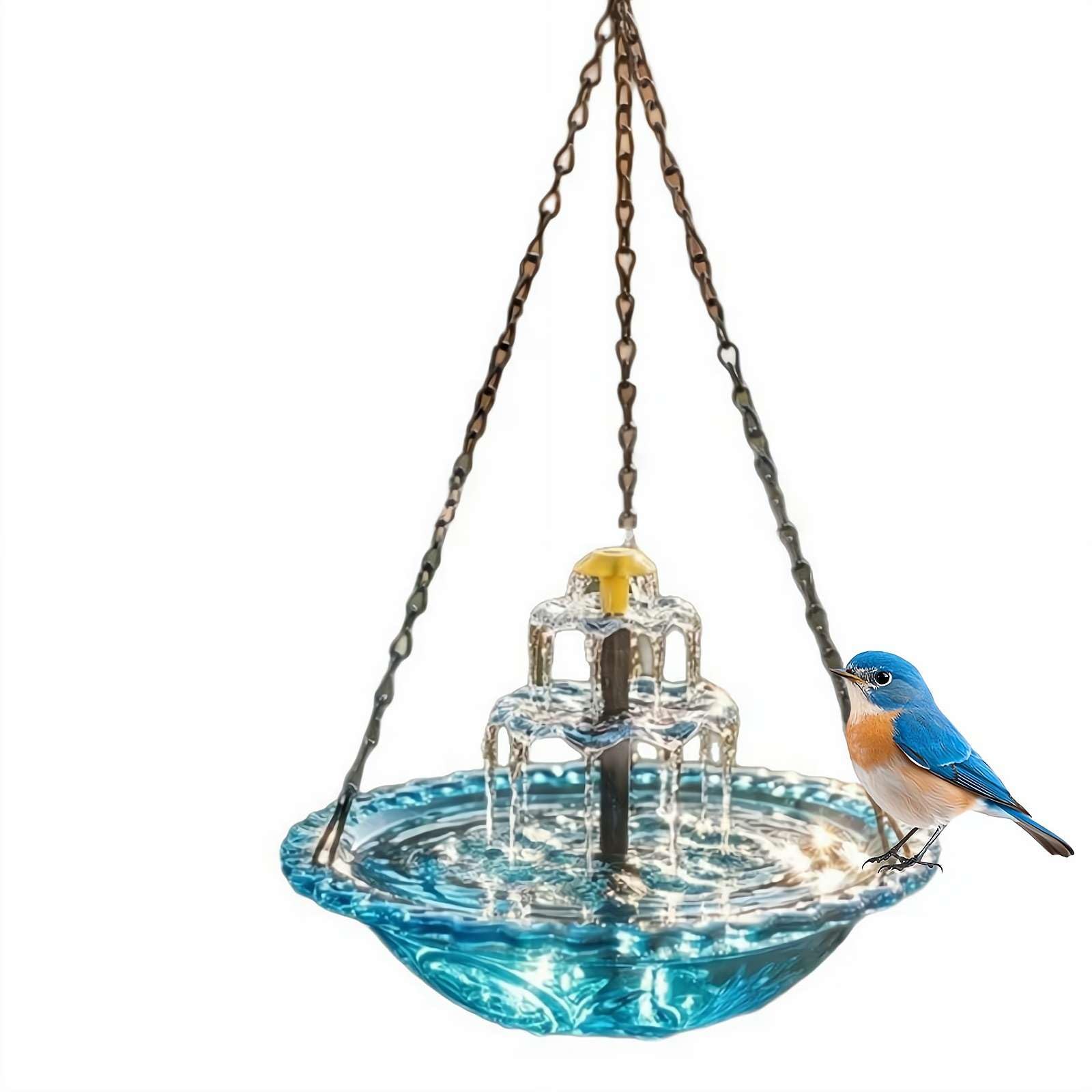 Solar Cascade Hanging Bird Bath Fountain | Outdoor Hanging Bird Bath with Solar Water Pump & Glass Bowl | Large Hummingbird Bath for Garden, Patio & Backyard
