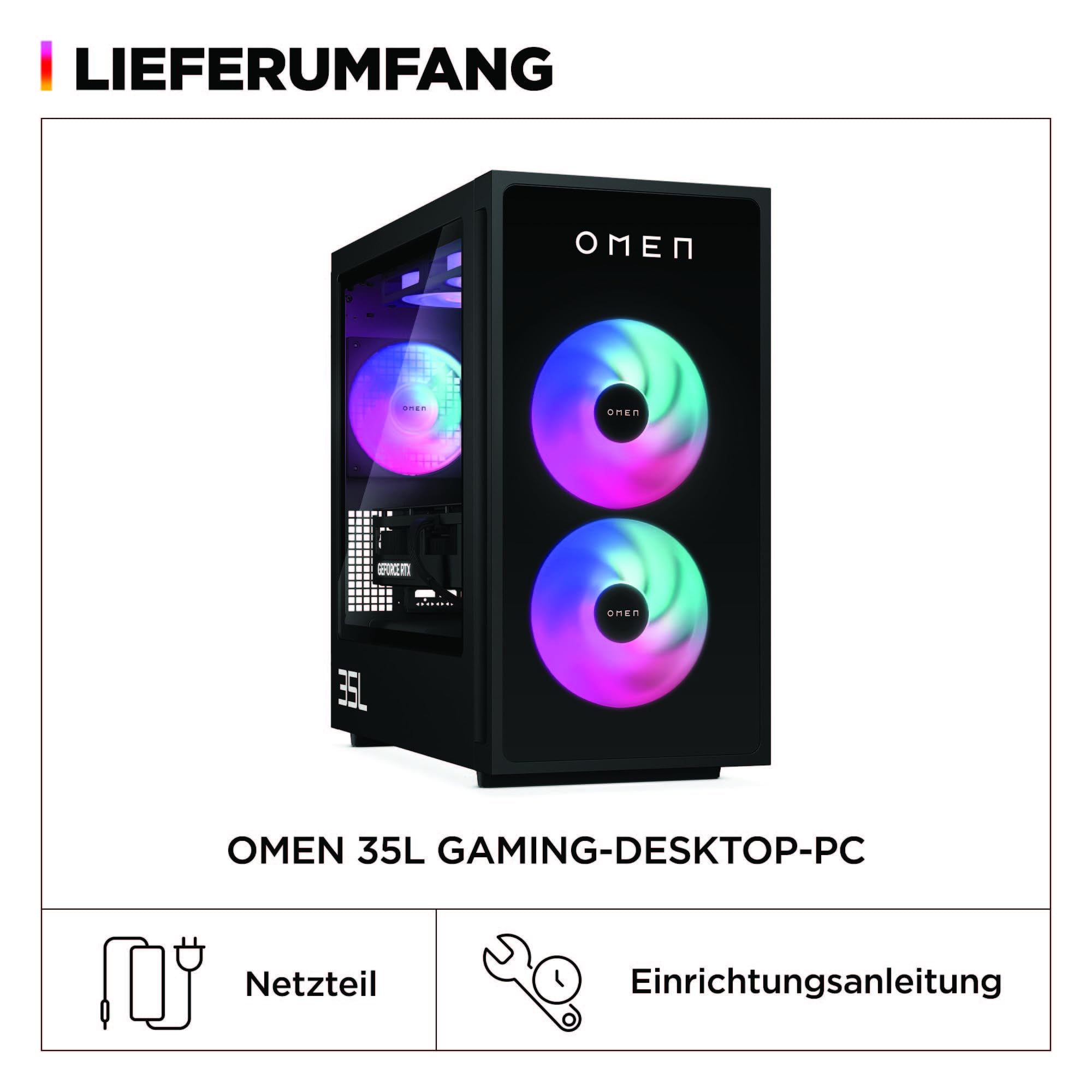 HP Omen GT16-0274ng 35L Gaming Desktop PC, AMD Ryzen 7 8700F, 32 GB DDR5-SDRAM, 1 TB SSD, NVIDIA GeForce RTX 5070, Tower PC, Windows 11 Home, Schwarzes Metall mit Glas Blende