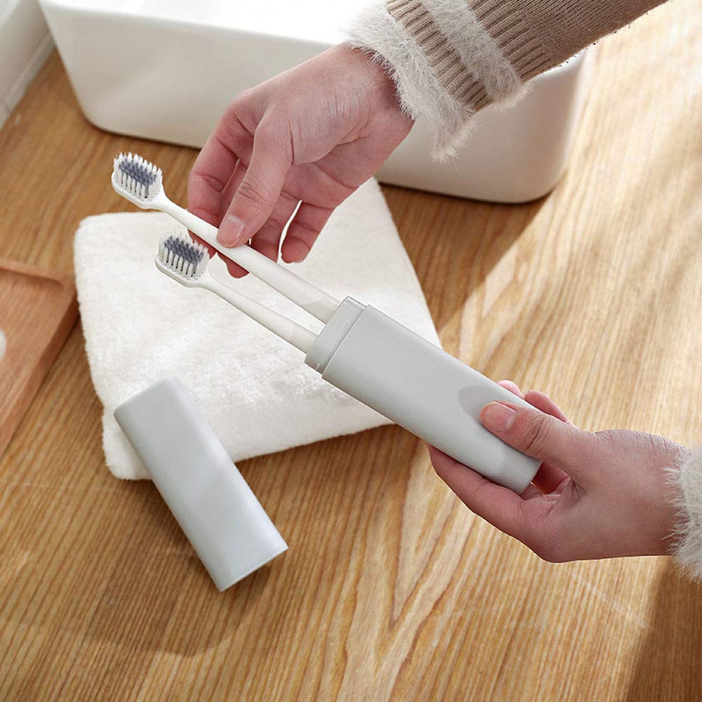 Toothbrush Case, 2 Pack Portable Toothbrush Storage Box Holder for Family Travel Camping Business School Vonpri (Light Grey)