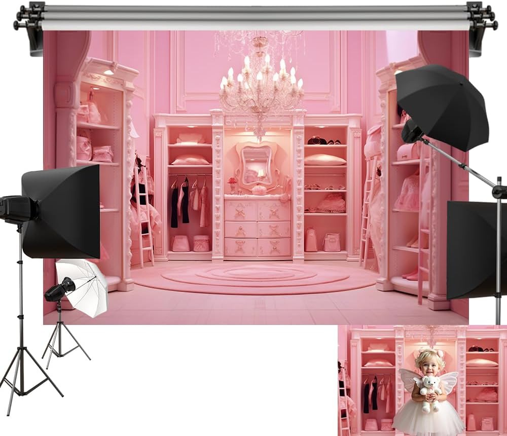Kate Princess Cloakroom Indoor Girls Pink Room Wardrobe Seamless Photo Backdrop 7x5ft