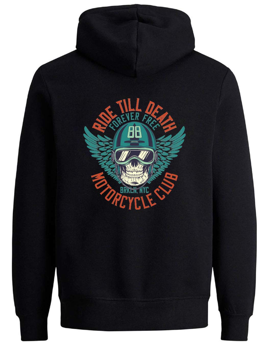 Sudadera con capucha Ride Till Death con estampado skull y cremallera 4
