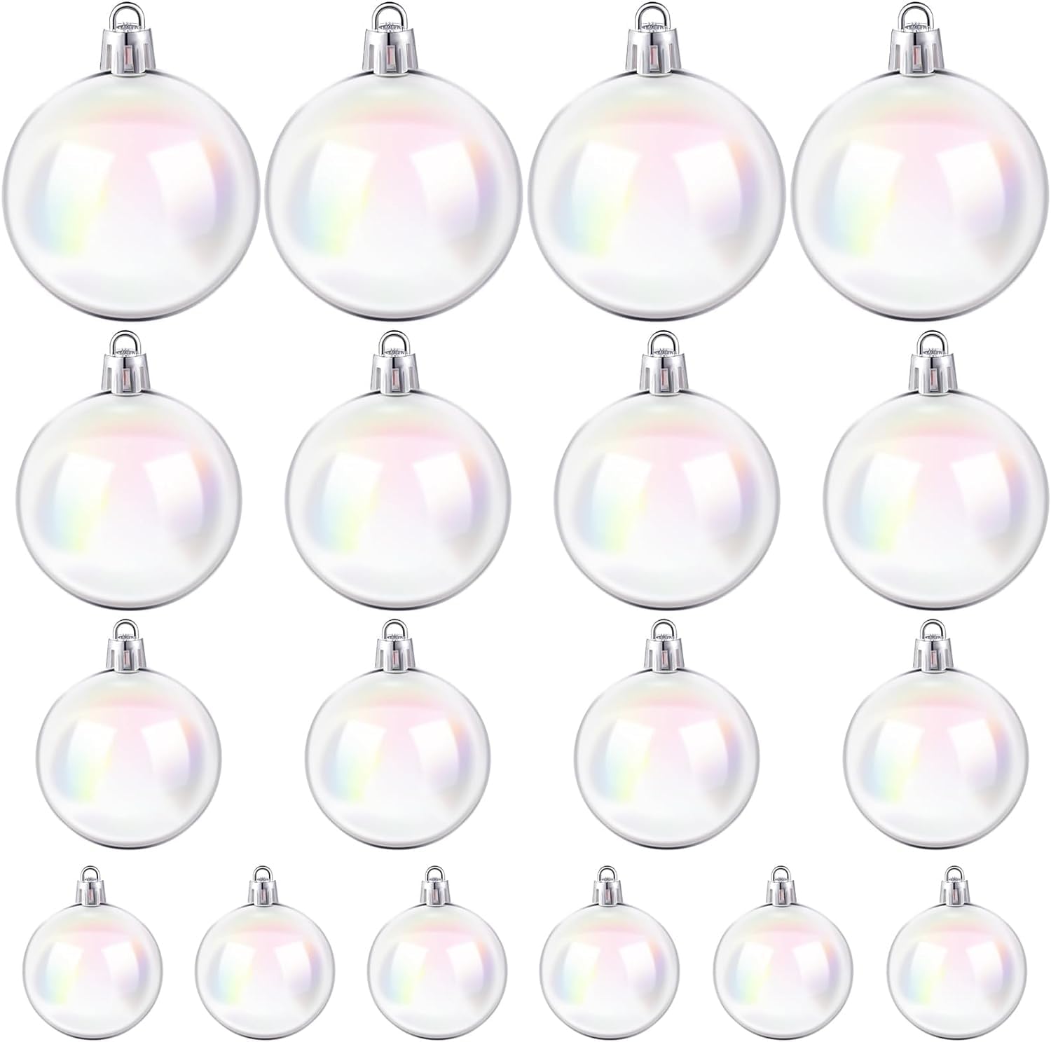 18 Pcs Christmas Iridescent Bubbles, Clear Plastic DIY Hanging Ornaments Balls, Fillable Christmas Rainbow Balls Bulk for Xmas Tree, Holiday, Birthday, Wedding, Party, Home Decor