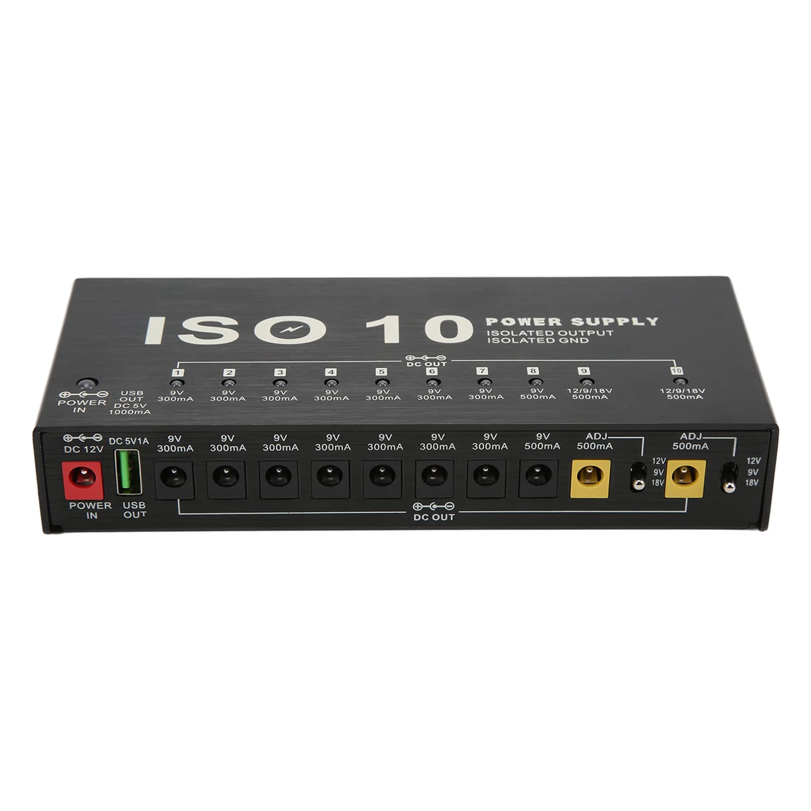 Jeffergarden Alimentatore per Pedale per Chitarra, 10 Uscite Isolate Potenza Multieffetto con Indicatore LED e Uscita USB, per Effetti della Pedaliera per Chitarra Elettrica (Spina UE da 100 a 240 V)