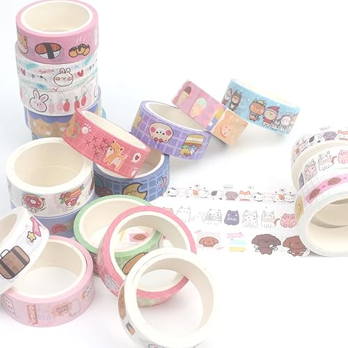 Miniatura 2 de FKEYTO Juego de cinta Washi ideal para suministros de diario de viñas artes álbumes de recortes manualidades de bricolaje planificadores 20 rollos