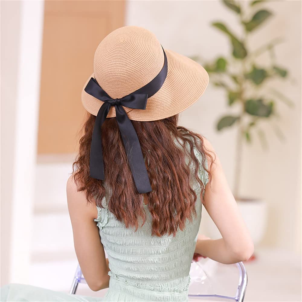 Sombrero de Paja para Mujer Gorra de Paja for Mujer con Visera y Lazo en la Parte Superior Verano, para la Playa