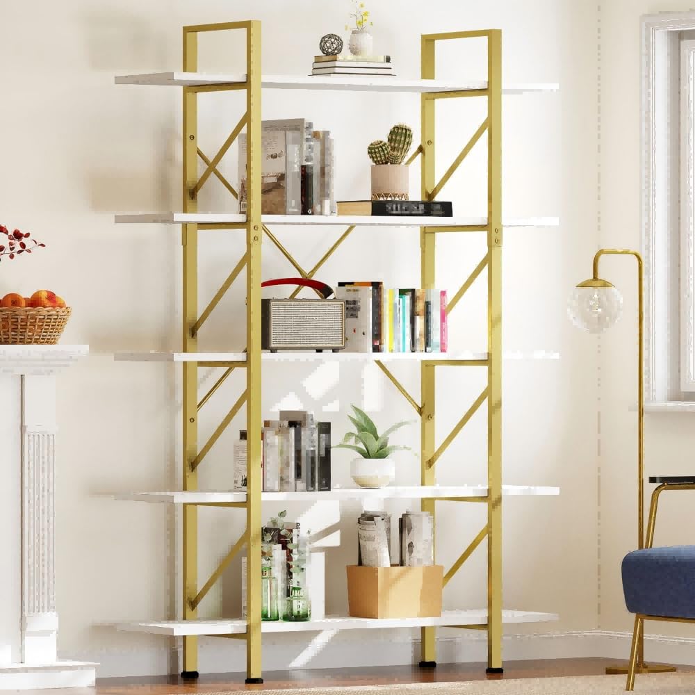 Amazon.com: DWVO 5 Tier Gold Bookshelf, 70.9