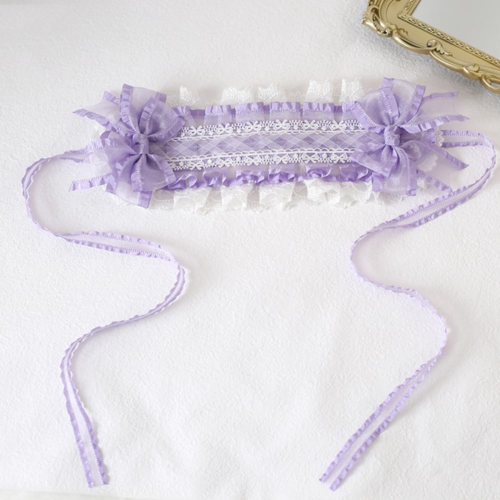 BINGWANG 女性用パープルレースヘッドバンド ロリータヘッドバンド リボンヘアバンド トップハット ファッションヘッドバンド