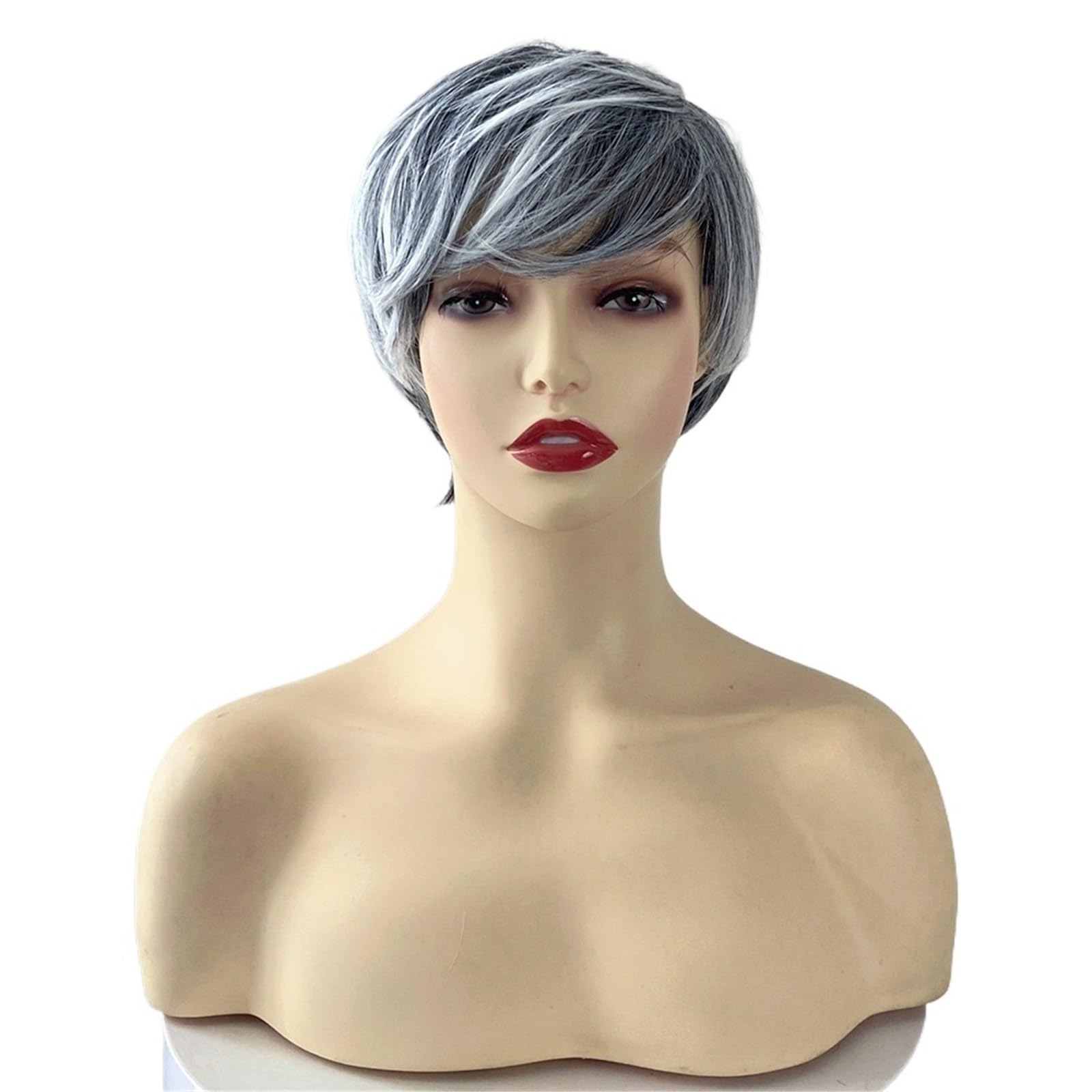 Libangrong-888 Women's Gris Wigs Spot Dyed Short Hair Wig, Diagonal Bangs Headband, Daily Hairstyle Natural Wig(Gris)