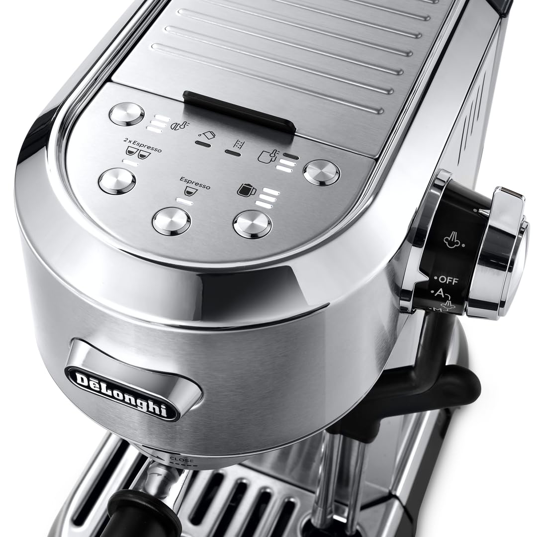 De'Longhi Dedica Maestro Plus EC950.M Macchina Caffè Espresso Manuale, Caffè Polvere o Cialde E.S.E, Montalatte Automatico Tecnologia Auto LatteArt, Serbatoio 1,6L, Spegnimento Automatico, Silver