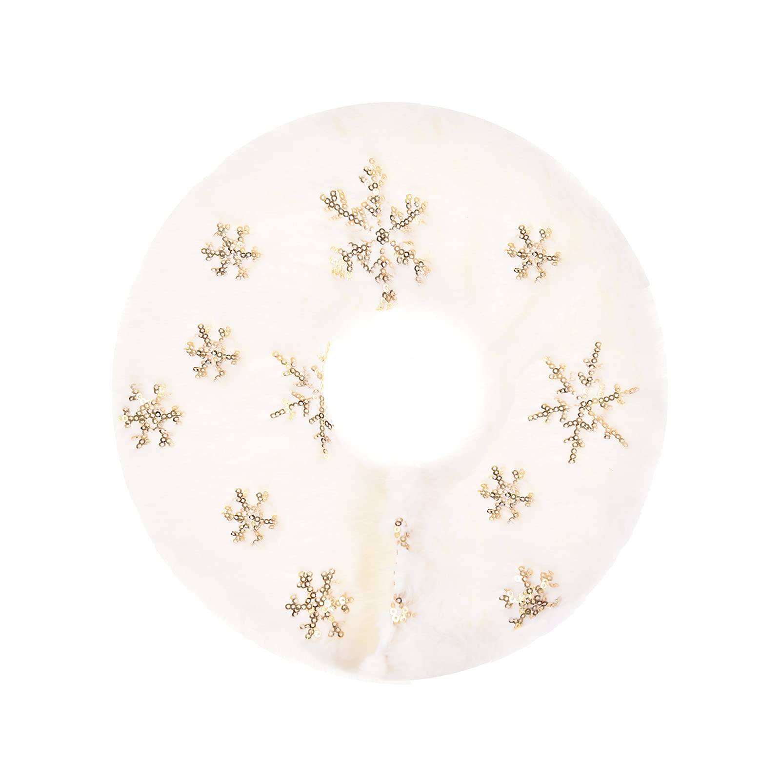 Christmas Tree Skirt, 11 inch Mini White Snowflake Xmas Tree Skirt, Double Layer Faux Snowy Fur with Gold Sequins Skirts Used for Table Top, Birch