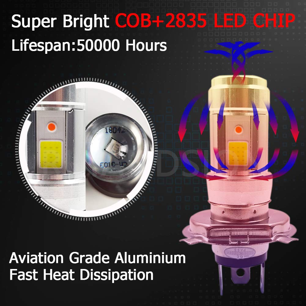 DAYWALKER - Foco LED H4 Para Motocicleta De Haz Hi/Lo 9003, 6000 Lúmenes, Color Blanco, 6000 K, Chips CSP H4, Diseño 1:1, Paquete De 1