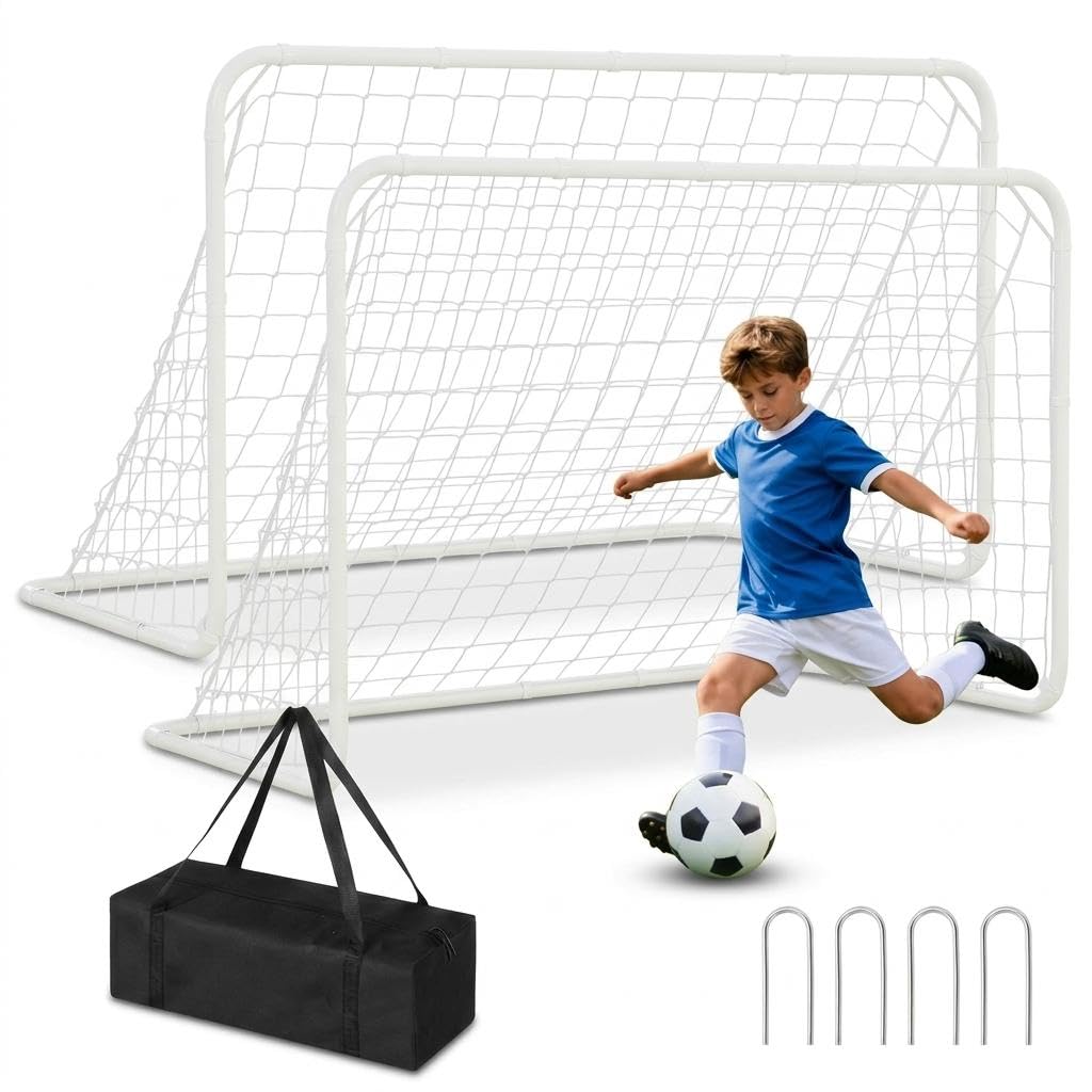 Lot de 2 But de Foot Pliable et Portable 180x120x120 cm avec Accessoires, Montage Rapide pour Intérieur, Extérieur et Jardin