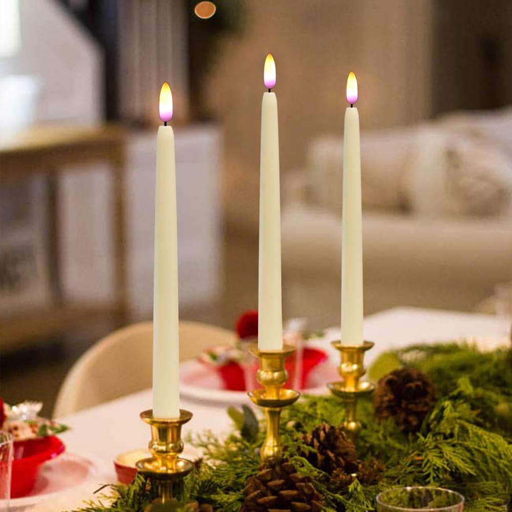 Eldnacele Candele coniche senza fiamma, a batteria, tremolanti con telecomando, colore avorio, con rivestimento in vera cera, a LED, con timer, per decorazioni per feste di nozze, confezione da 4