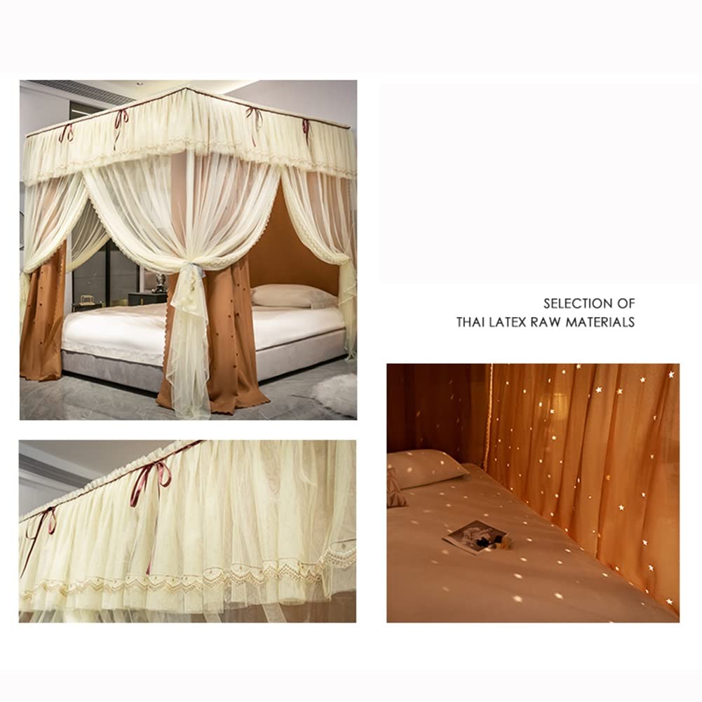 Zanzariera a baldacchino per Letto a Colonna Gialla a 4 Angoli, Tenda Romantica per Camera da Letto Singola Matrimoniale, con Supporto in Metallo (Colore: Giallo-B, Dimensioni: 150X210cm/59X