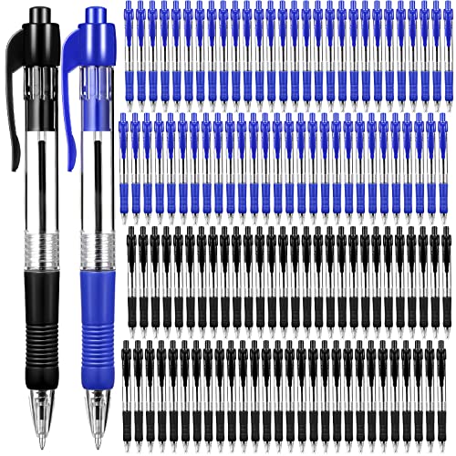 Image of Fainne 200 Pack Retractable Ballpoint Pen 1.0 mm Medium Point Refillable Smooth Click Writing Pens With Grip for Work Journal Writing Office School Supplies(Black Ink, Blue Ink)
