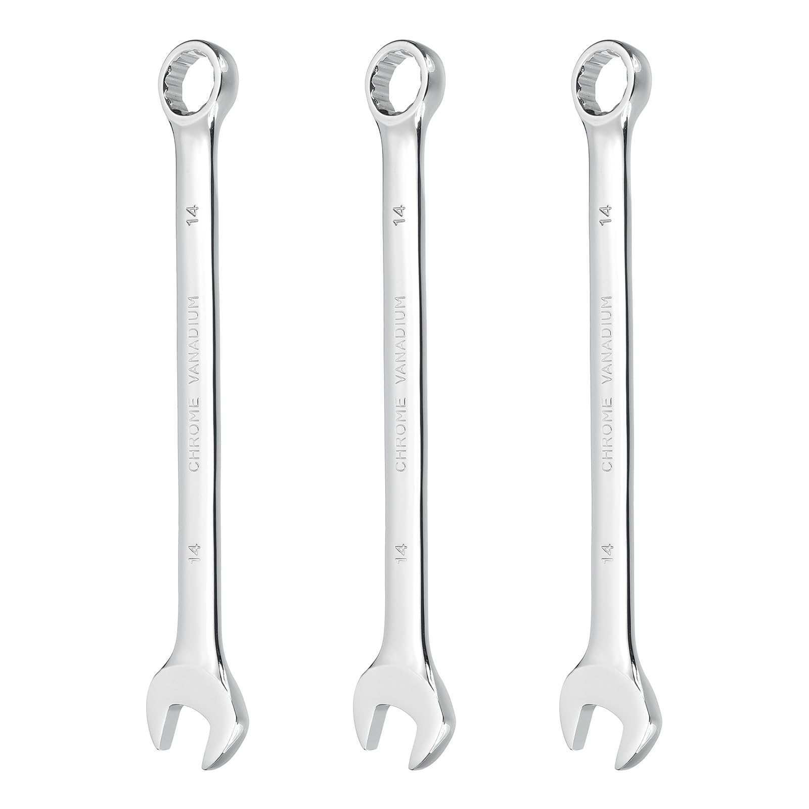 sourcing map 3Pcs Combination Wrench 14mm Metric 12-Point Box and Open End CR-V Steel Double Ended Spanner Tool for Automotive Pipe Furniture Machinery DIY Repair, Silver White
