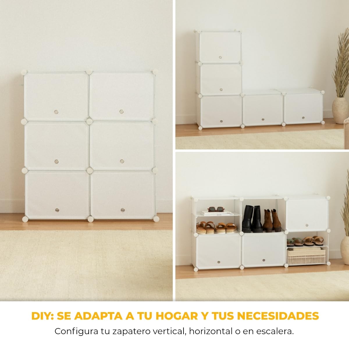 Newlux - Zapatero 6 Compartimentos Cube C6 para 24 Pares (83x32x95cm). Organizador Zapatos 30x40x30cm Cada Cubo. Zapatero Entrada Recibidor Modular 30kg Capacidad. Estantería Plástico Modular Blanca