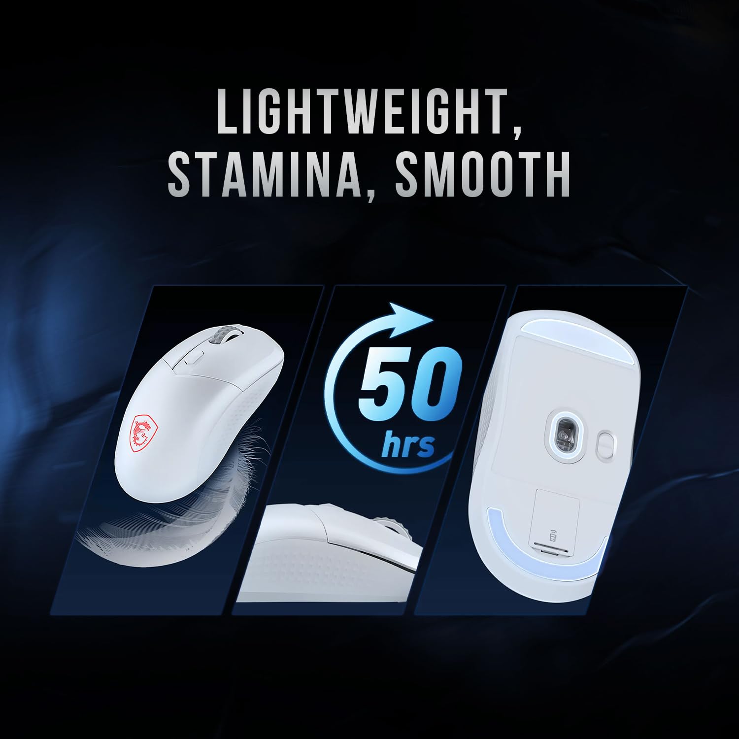 MSI Versa 300 Wireless White Gaming Mouse, 8000 DPI, 30M+ Clicks Kailh Switch, Optical Sensor, Ergonomic Ambitextrous Hand Design, RGB Light