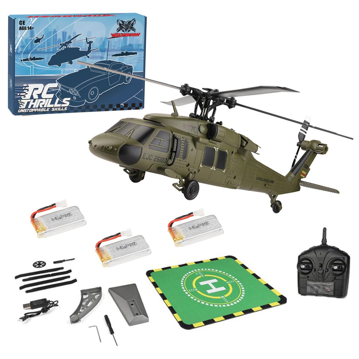 BuildCubes K170 UH-60L RC Helicopter for Adults, 2.4G 4CH Flybarless RC Military Helicopter Toy Gift - RTF