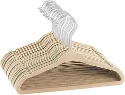 Kit com 10, 20, 30, 40, 50, 100 Unidades de Cabides de Veludo Adulto Slim Ultra fino Antiderrapante Roupas Gancho 360° Organizador Armário Closet Reforçado Multifuncional Não Escorrega (10, Bege/Nude)