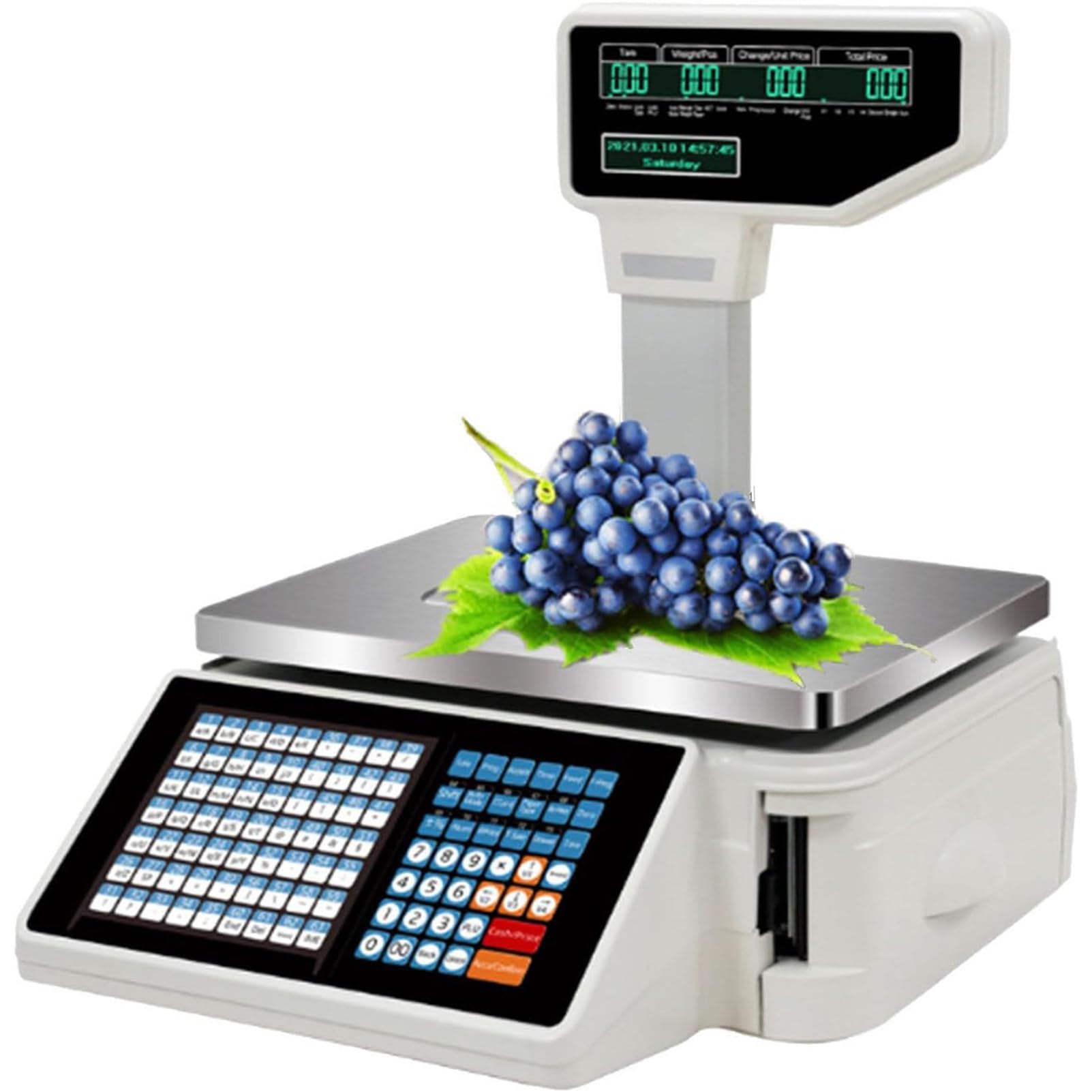 PweKzxt Commercial Scales Retail Electronic Balance,Digital Cash Register Weight Scale,Label Printing Scale,Price Computing Scale Meat Scale with Barcode Label Printer Machine+cashbox