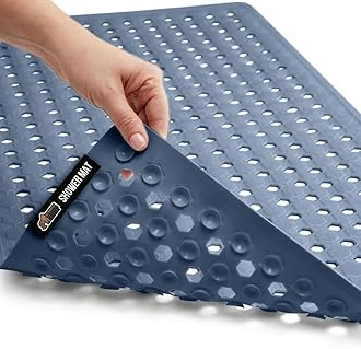 Gorilla Grip The Original Patented Shower and Bathtub Mat, 35x16, Long Bath Tub Floor Mats with Suction Cups and Drainage Holes, Machine Washable and Soft on Feet, Bathroom Accessories, Navy Opaque