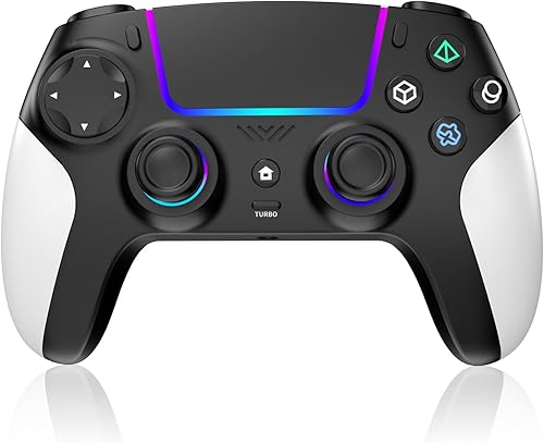 Wireless Controller for PS5 with RGB LED,TURBO, Dual Vibration, 6 Axis Gyro Sensor, Touchpad, Ergonomic for Playstation 5 Controller, Compatible with PlayStation 5/PC/Mac, Anti-Slip Black and White