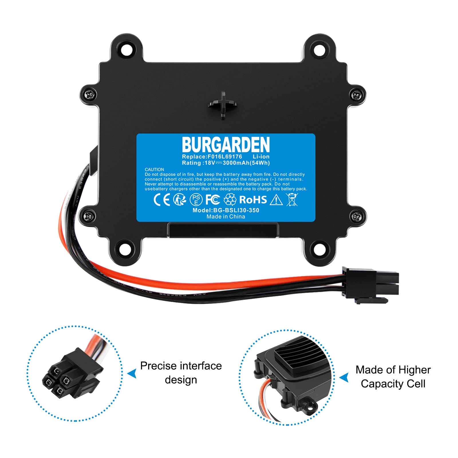 Akku Kompatibel mit Bosch Indego 350, 400, M 700, M+ 700, S+ 350, S+ 400 Rasenroboter Rasenmäher (Li-Ion, 3000mAh, 18V)