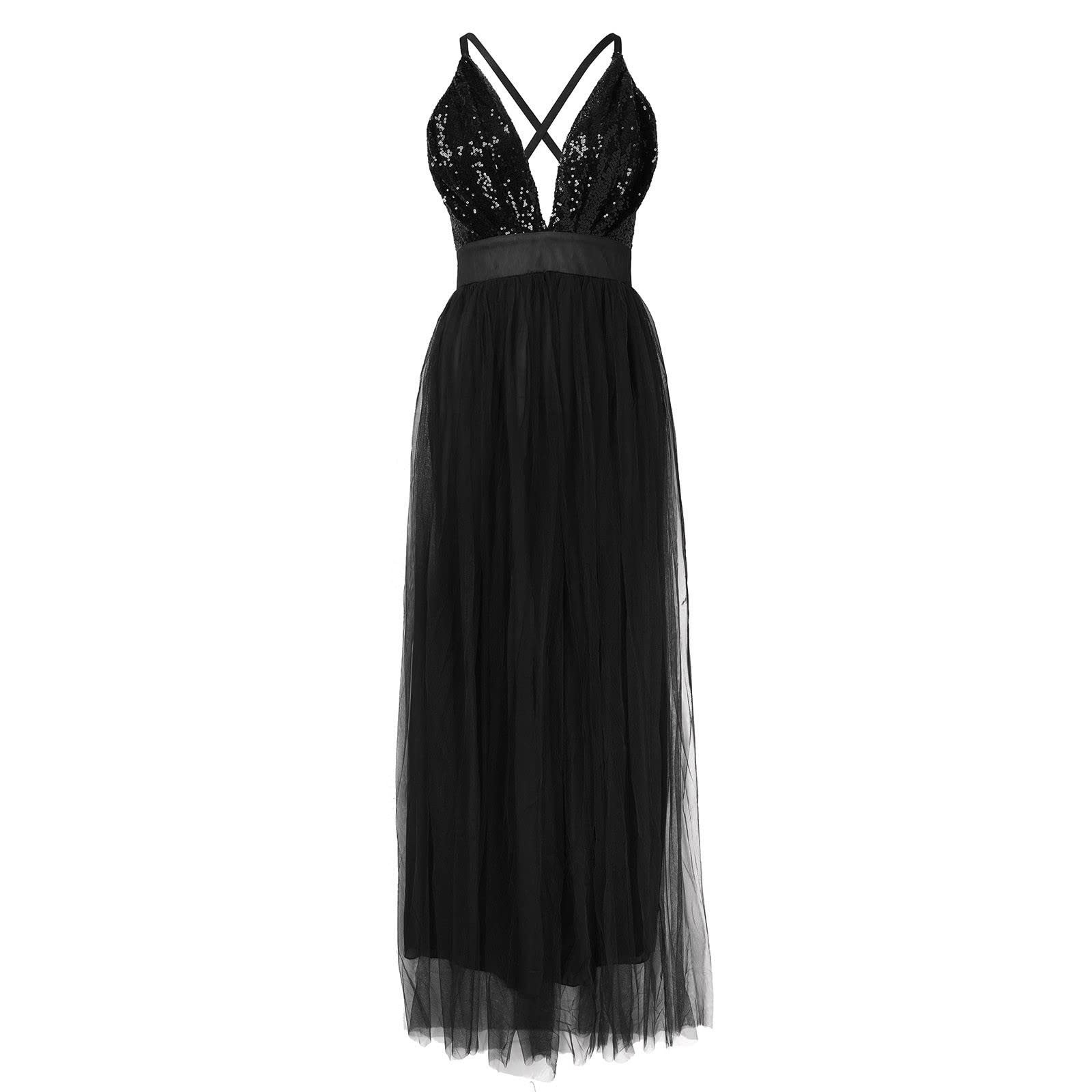 Vestido sexy de malla para mujer, con panel de lentejuelas, sin espalda, para negocios, para mujer, para verano, para niñas