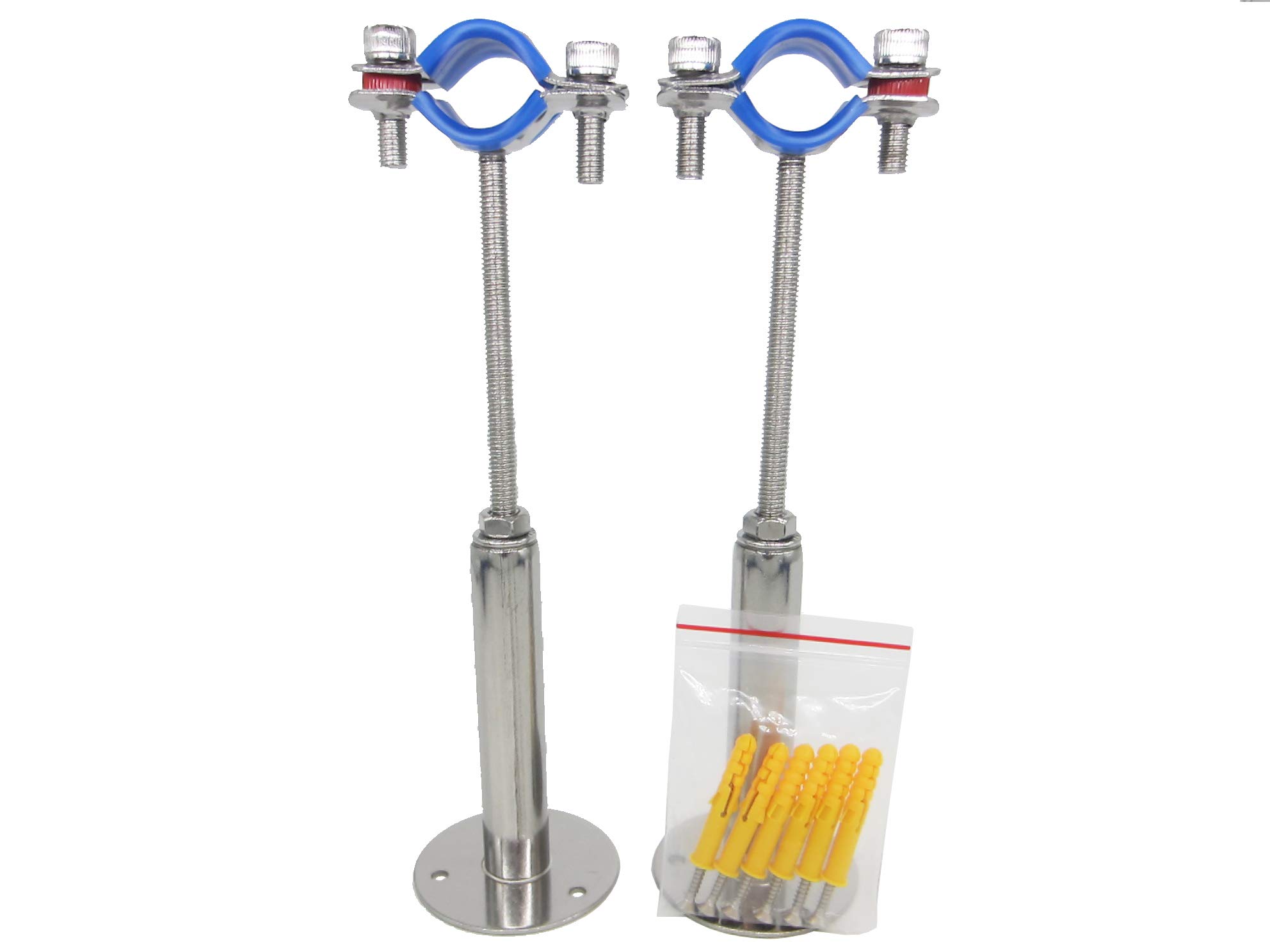 Juego de 2 soportes de pared de acero inoxidable, soporte de techo, soporte de tubo, soporte de tubo ajustable, abrazaderas de tubo para diámetro exterior de 15 mm a 19 mm, tipo corto … — view 16