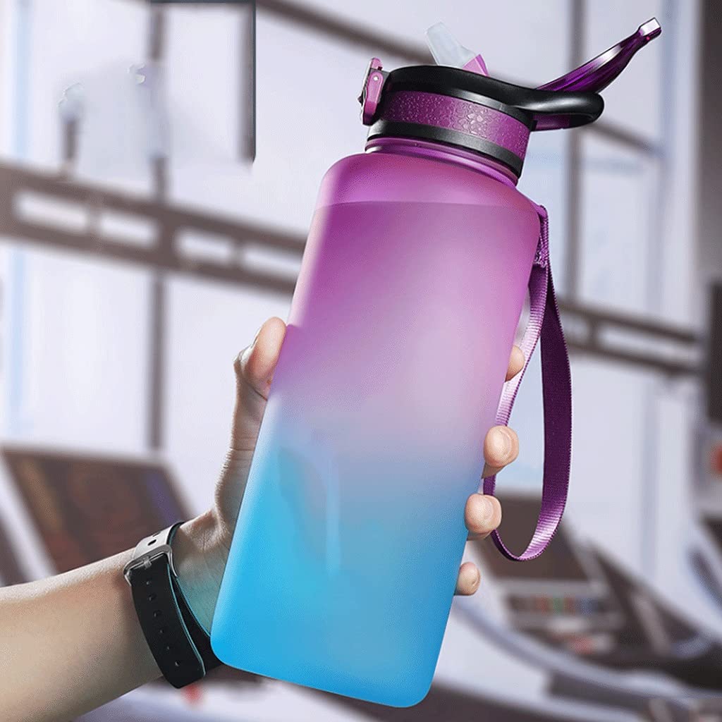 Exterior Botella de Agua con Paja. Capacidad de lárge jarras de Agua con Marcador de Tiempo y colador, BPA Botella de Agua de Boca Ancha Gratis Prueba de Fugas (Color : Purple, tamaño : Straw)