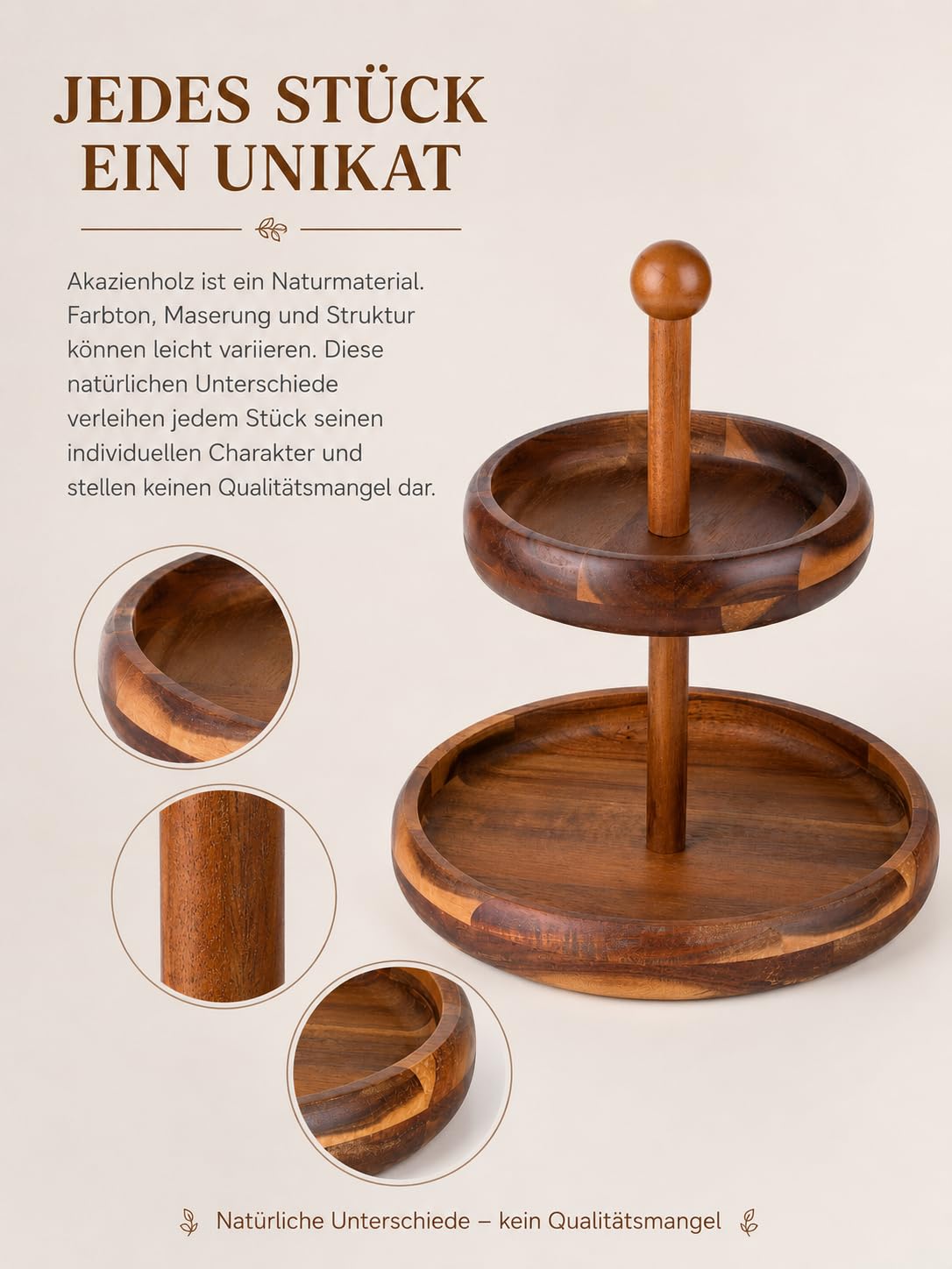 BRICARD Holz-Etagere 2-stöckig aus Akazienholz – Servierständer, Ø 25/30 cm