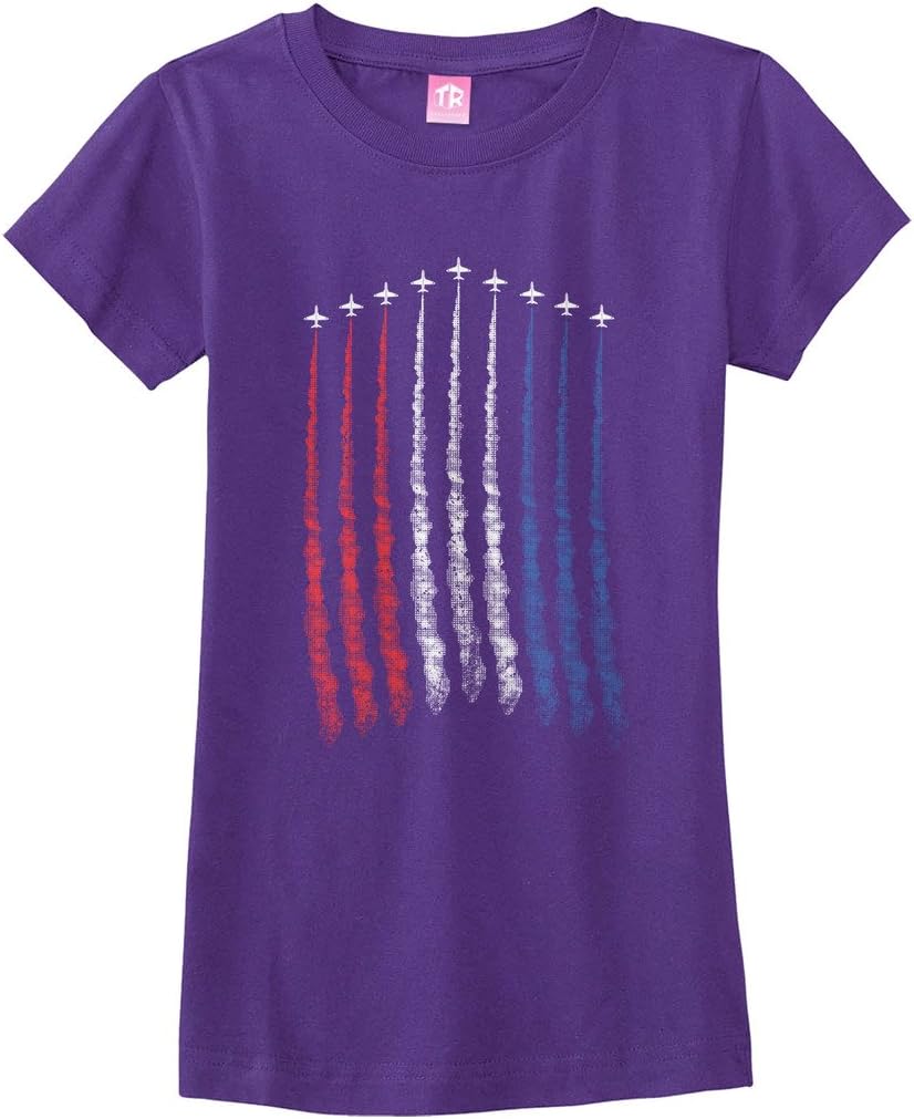 Threadrock Big Girls' Red White Blue Air Force Flyover Fitted T-Shirt