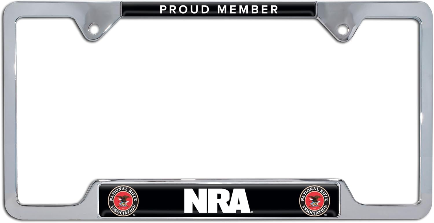 Elektroplate Officially Licensed National Rifle Association NRA Proud Member 3D Doming Chrome-Plated Metal Open Corner License Plate Frame Tag Holder for Car/SUV/Truck Weatherproof Auto Accessory