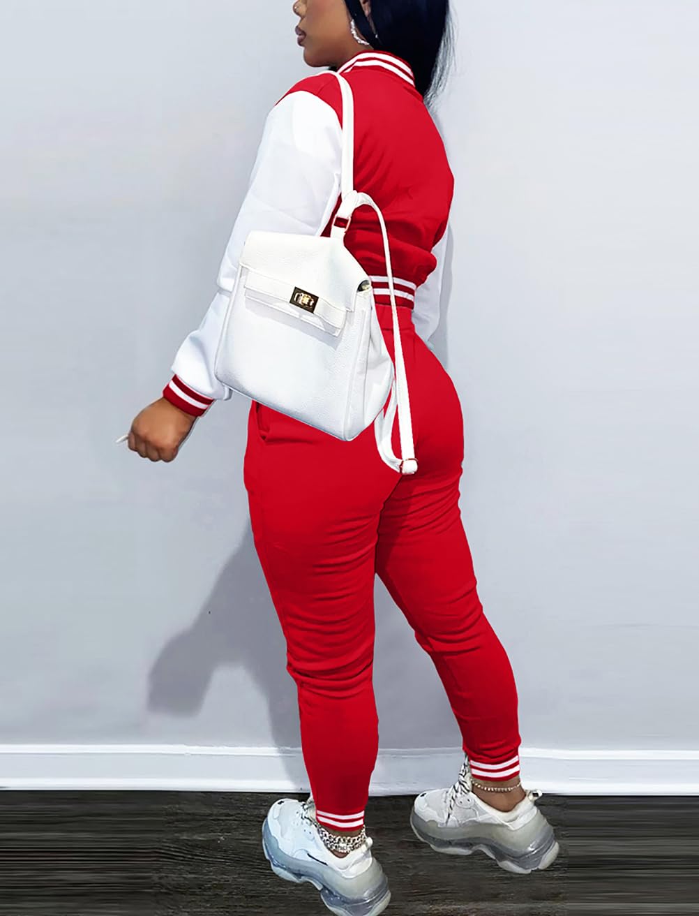 Fooullaide Conjunto deportivo de 2 piezas para mujer, chaqueta universitaria, sudadera corta con botones, chaquetas y pantalones