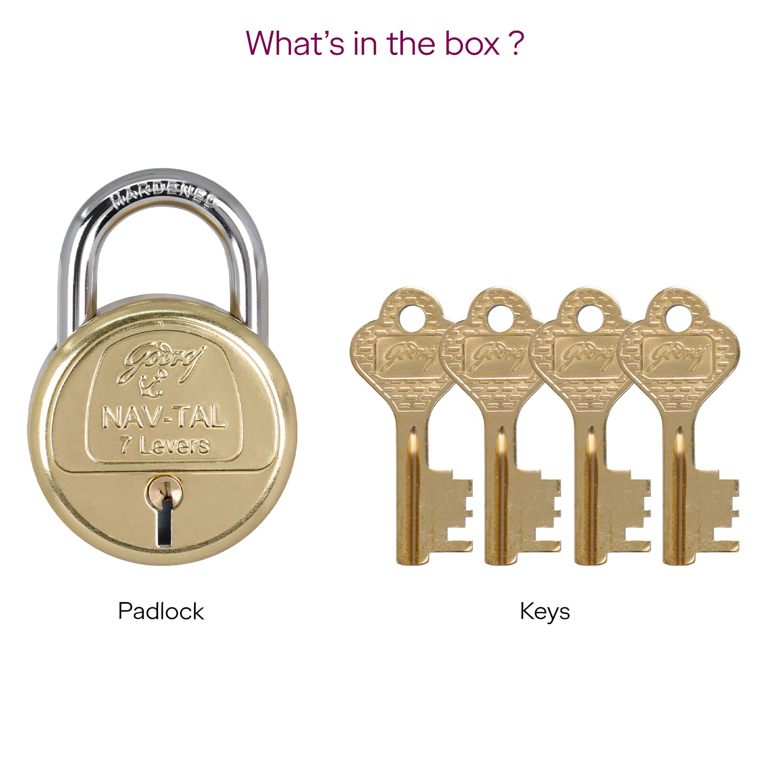 Godrej Padlock | Navtal 7 Lever with 21mm Shut Height | 65mm | Heavy Duty Brass Lock with Hardened Steel Shackle | 4 Keys | for Main Doors, Gates, Shutters, Lockers & Warehouses | 1 Yr Warranty — Amazon image 8