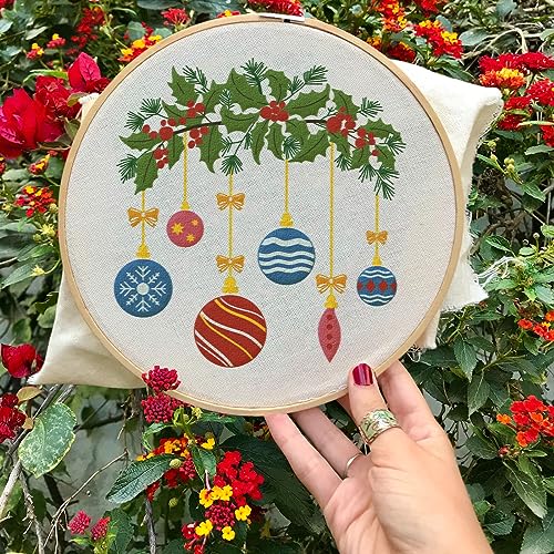 Image of INFUNLY 4 Sets Christmas Embroidery Kits Cross Stitch Kits for Beginners with Instructions Embroidery Starter Kit for Adults 11.8x11.8in Elks Embroidery Kit for Thanksgiving Decor Home Bedroom Wall