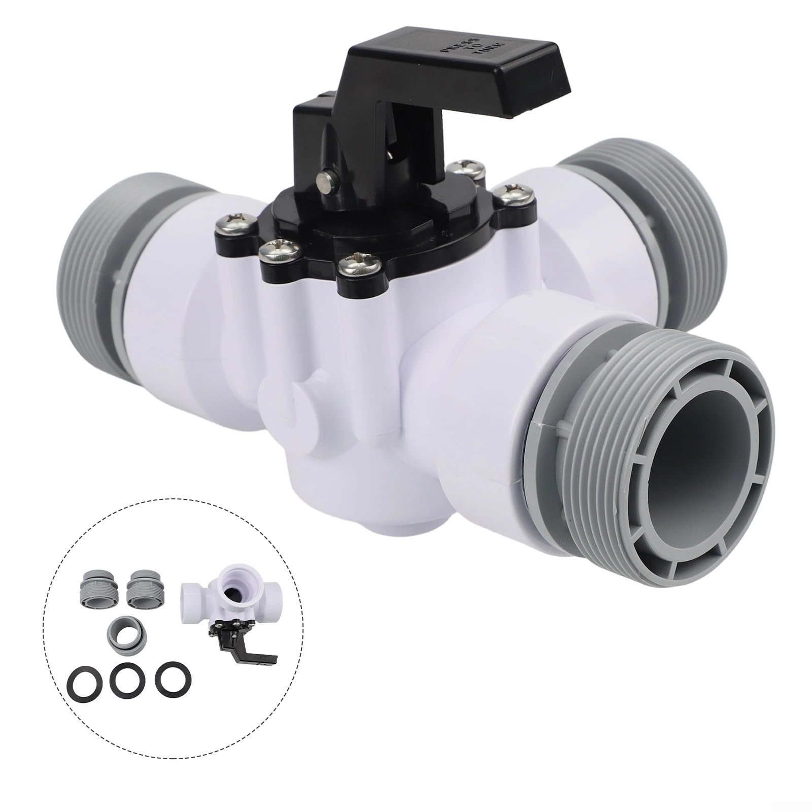4517 Vanne d'obturation 3 voies 3,8 cm pour piscine hors sol pompe à sable avec ports filetés femelle et gauche mâle en ABS blanc pièce de rechange pour spa