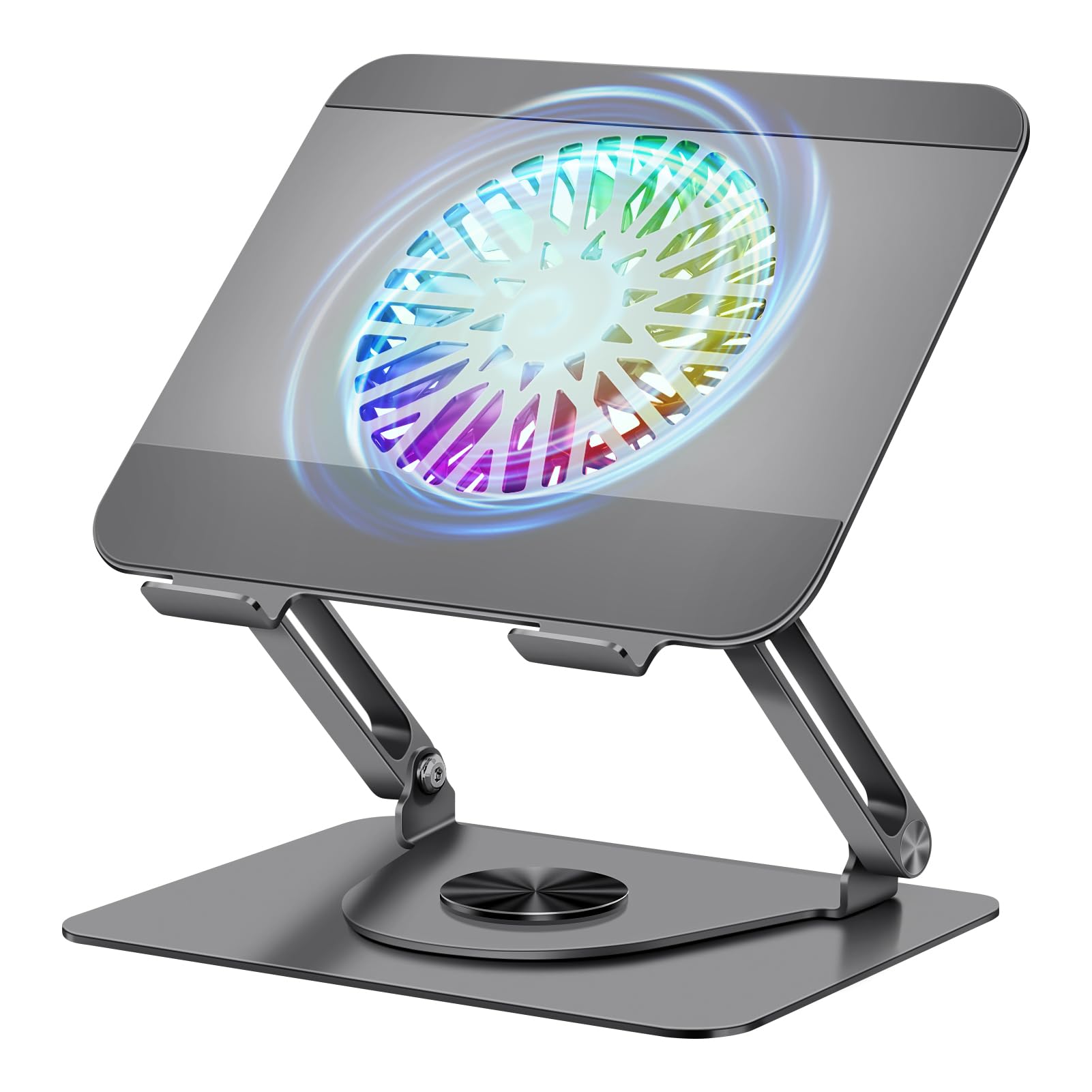 ICARE Laptop Ständer mit Magnetischem RGB Laptop Kühler, 360° drehbar, 10KG Tragkraft und 18dB Leise, ergonomischer Halterung für Laptops und Tablets bis 16 Zoll