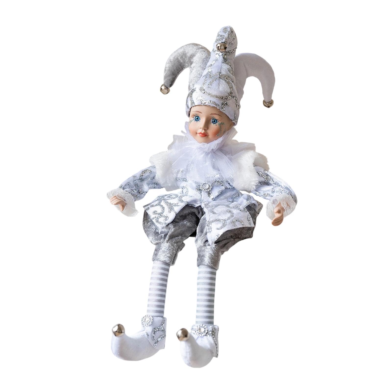 Milageto Muñeca navideña Decorativa, Figura navideña, Regalo de, Suave y Adorable, payasita con Cabeza Que se Mueve, para Chimenea, Mesa, Plata