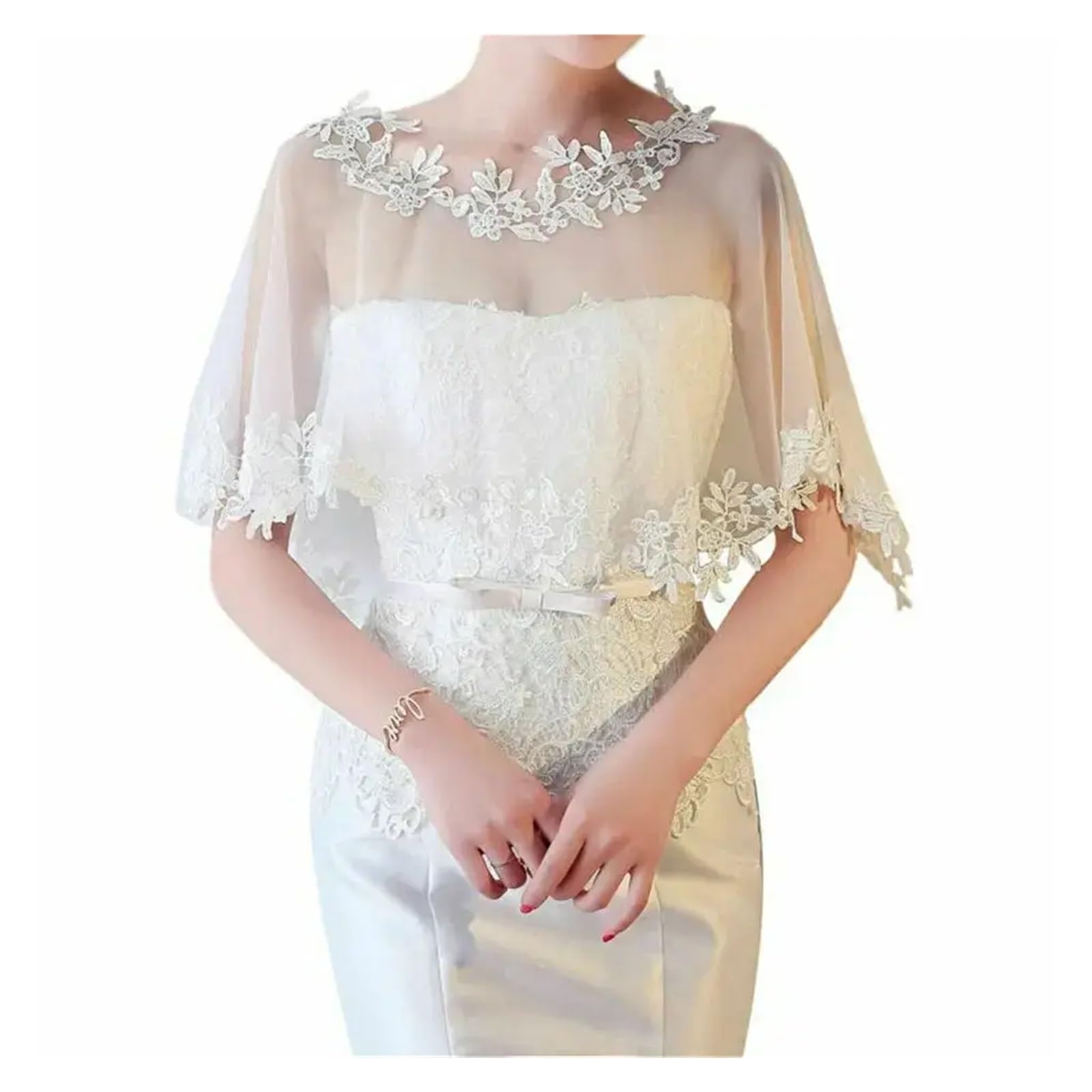 Boda Estola Chal de encaje informal for mujer, for fiesta, novia, boda, vestido noche, estilo capa, chal gasa transparente ligera para novia, cosplay, reunión, cita