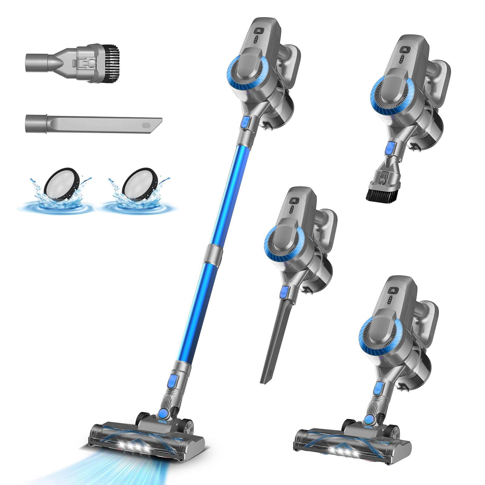 Akku Staubsauger, 30000Pa/55Min Staubsauger Kabellos, Anti-Tangle-Bürste und Selbststehend, Ultraleichter Handstaubsauger akku vacuum cleaner Stielstaubsauger für Teppichen, Hartboden, Tierhaare