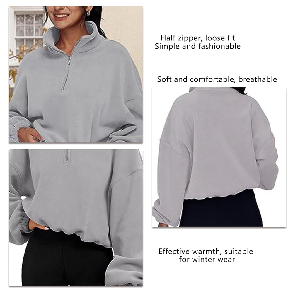 Estink Women Half Zip Drawstring Cropped Sweatshirt Casual