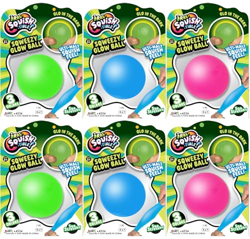 JA-RU Sqweezy Glow Ball (6 Balls Assorted) Glo in the Dark 4534-Glow-6