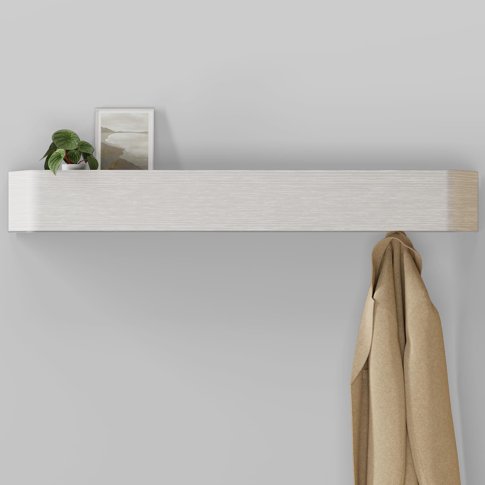 Huracan Wandgarderobe Holz, Moderne Garderobenleiste Wandmontage Eiche 88cm mit Verdeckten Haken, Minimalistische Kleiderstange Garderobenhaken Jackenhalter für Flur, Schlafzimmer, Eingang, Weiß