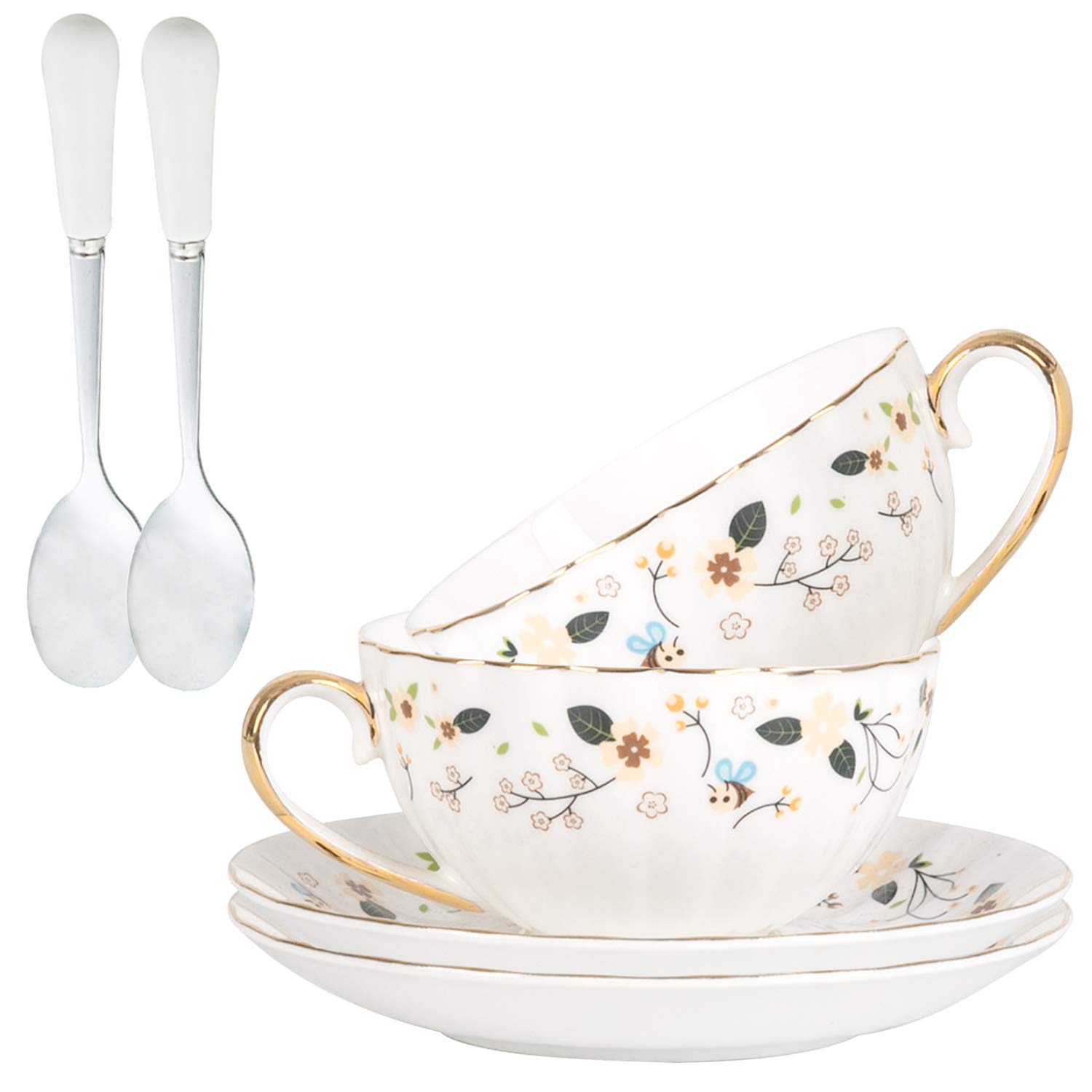 Buy Coffee Tea Cups,Porcelain Espresso Cups Set of 2,(8 oz)with Gold