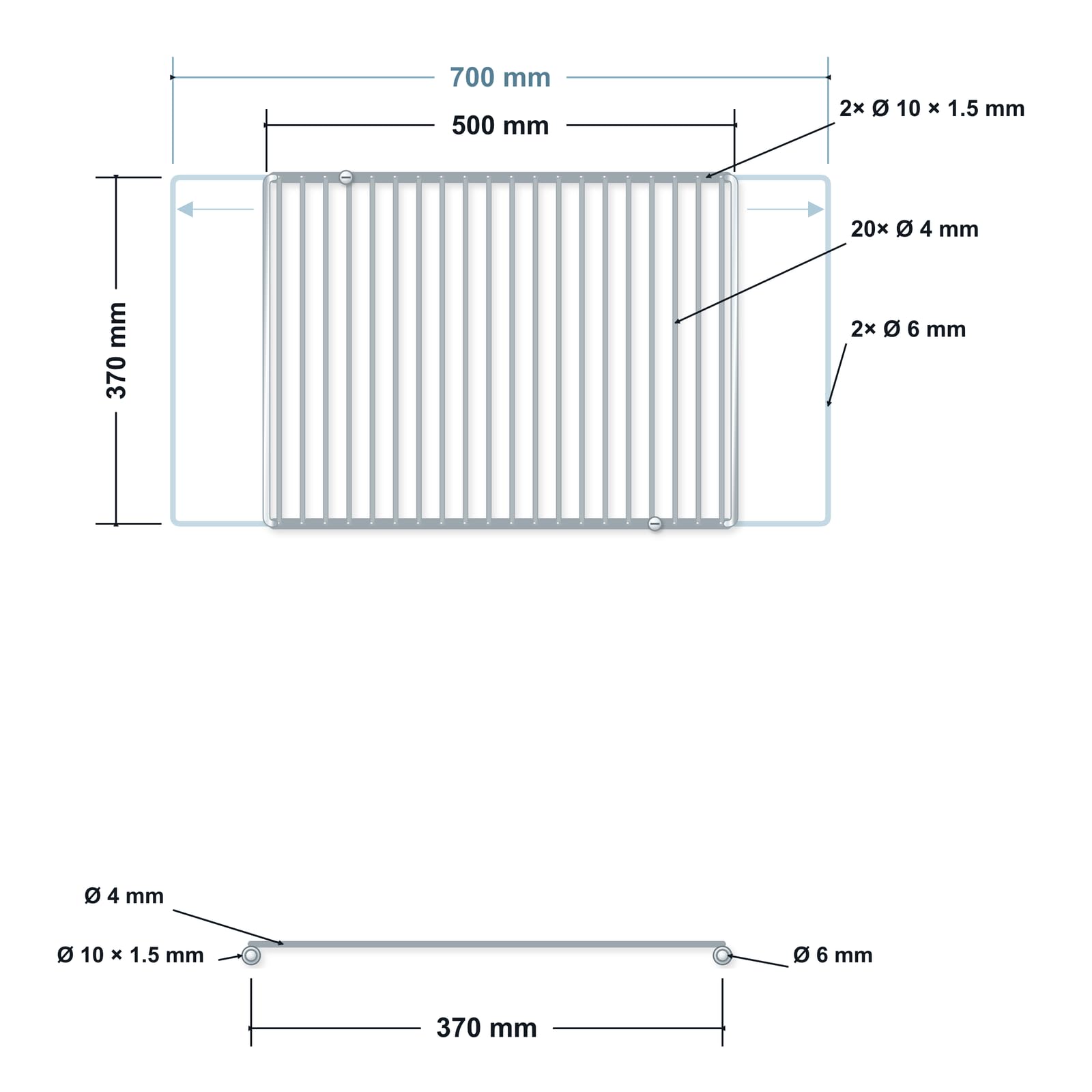 Accesorio de barbacoa/grill en acero inoxidable de anchura ajustable 50-70x37cm