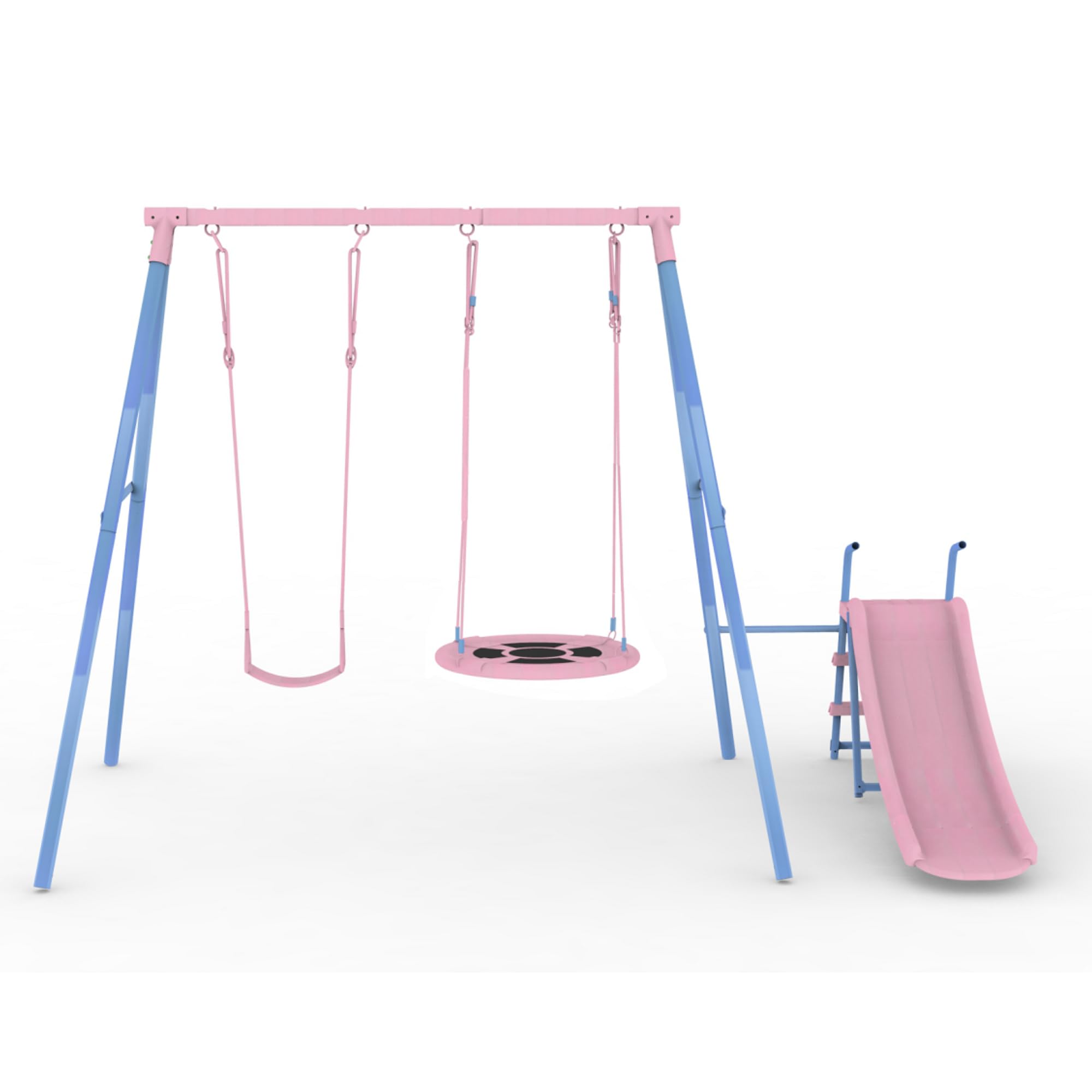 Kinderschaukel Outdoor Schaukel Set mit Gestell Slide Schaukelgestell Outdoor Nestschaukel Schaukelgerüst Bis 200 KG Belastbar Swing Gartenschaukel für 2-3 Kinder Doppelschaukel Tellerschaukel