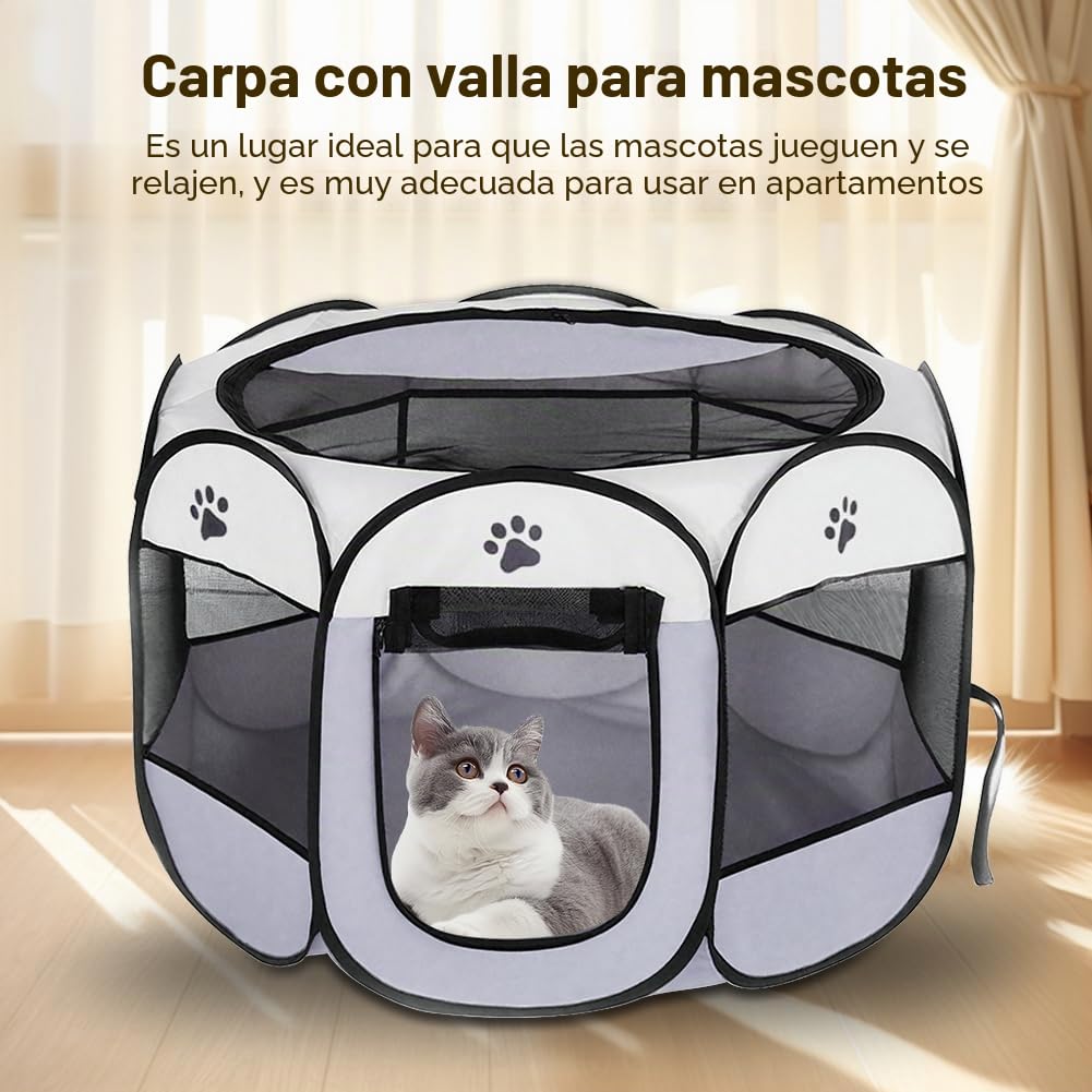 Parque para Perros 74x74x43cm, Jaula para Gatos Plegable, Jaula para Perros Portátil, Corralito para Gatos, Conejos, Animales Pequeños, Interior y Exterior (Gris)