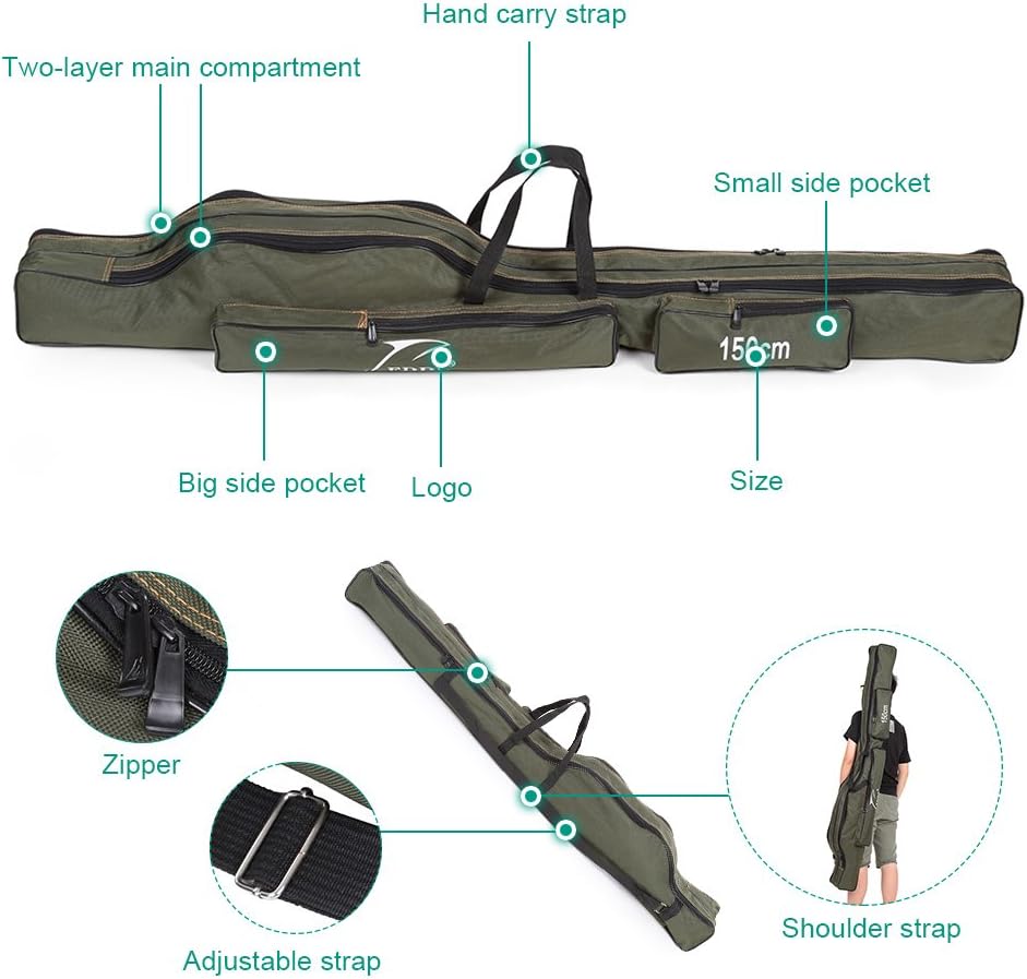 Folding Fishing Rod Case - Canvas Fishing Pole Tools Storage Bag - Gear Tackle